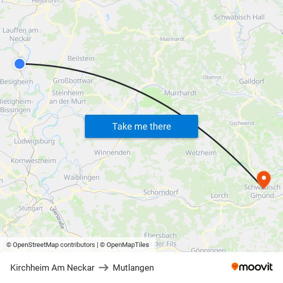 Kirchheim Am Neckar to Mutlangen map