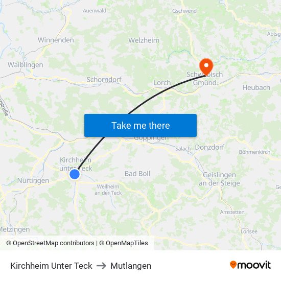 Kirchheim Unter Teck to Mutlangen map