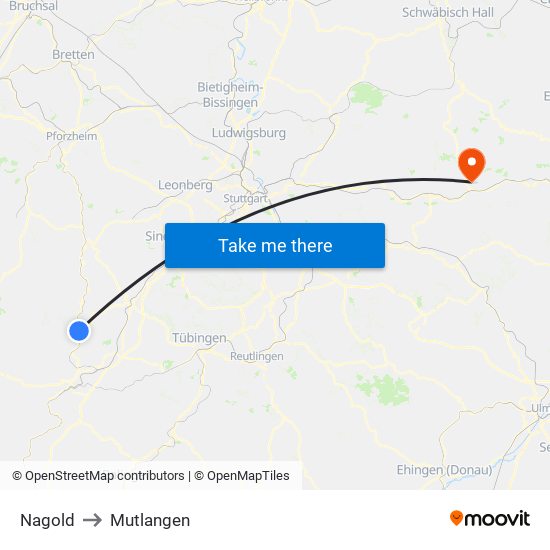 Nagold to Mutlangen map