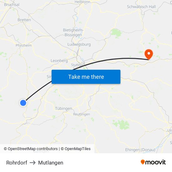 Rohrdorf to Mutlangen map