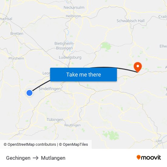 Gechingen to Mutlangen map