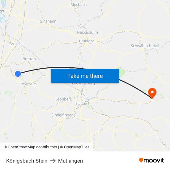 Königsbach-Stein to Mutlangen map