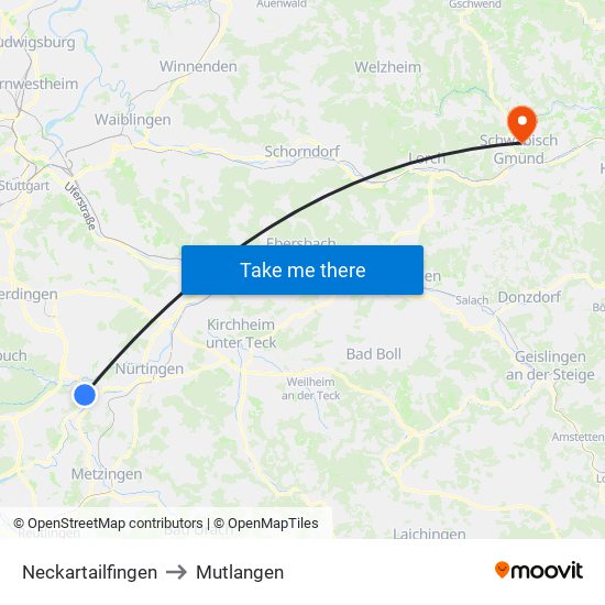 Neckartailfingen to Mutlangen map