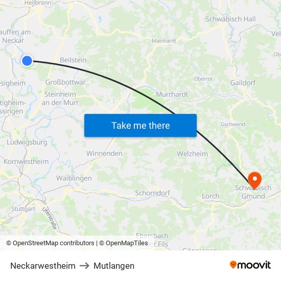 Neckarwestheim to Mutlangen map