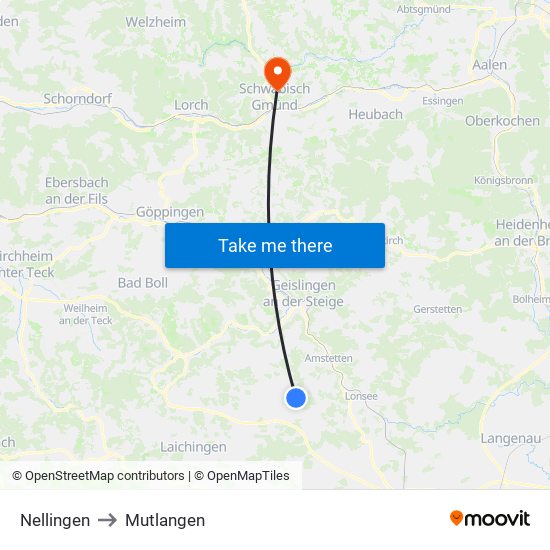 Nellingen to Mutlangen map
