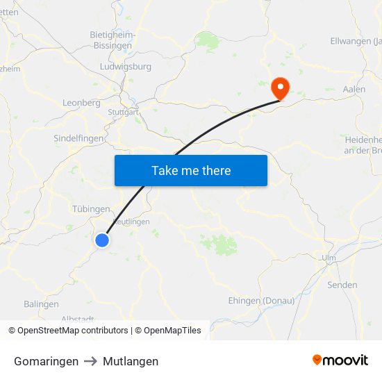 Gomaringen to Mutlangen map