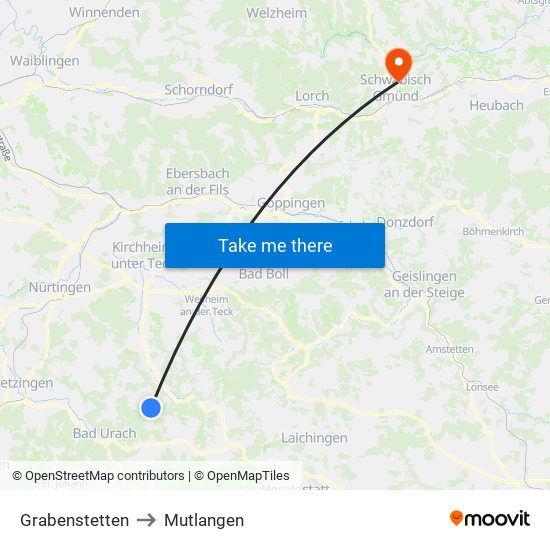 Grabenstetten to Mutlangen map