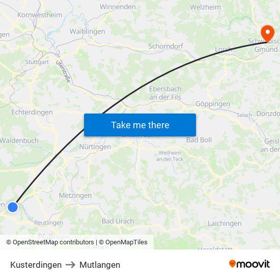 Kusterdingen to Mutlangen map