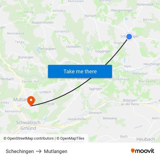 Schechingen to Mutlangen map