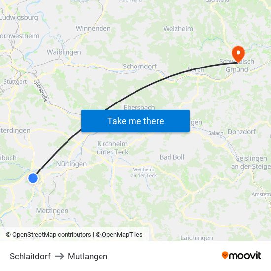 Schlaitdorf to Mutlangen map