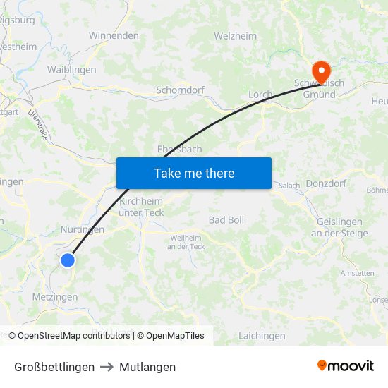 Großbettlingen to Mutlangen map