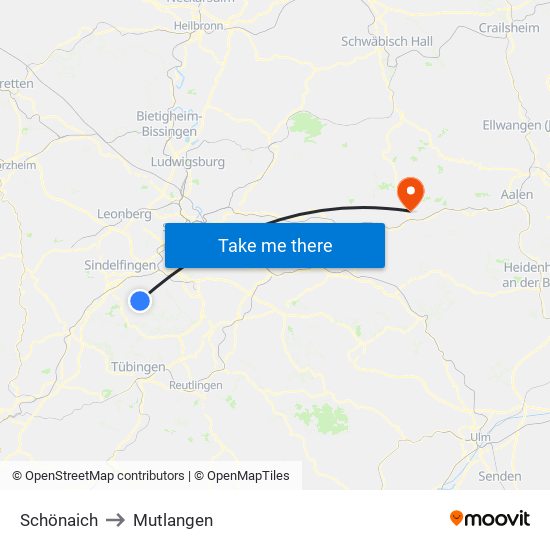 Schönaich to Mutlangen map