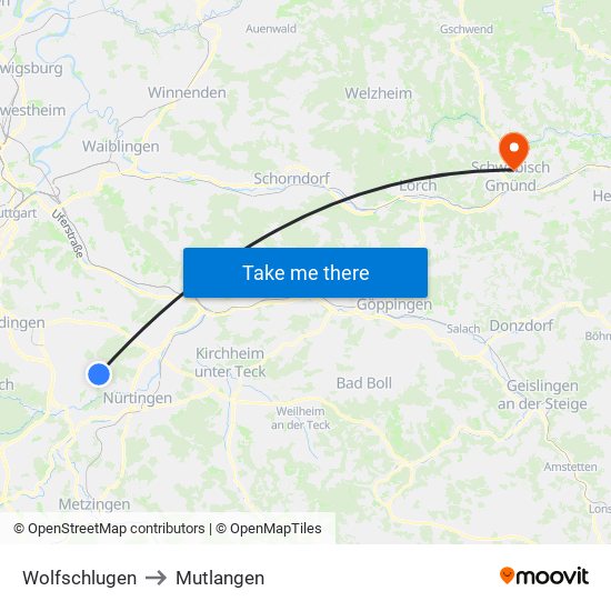 Wolfschlugen to Mutlangen map