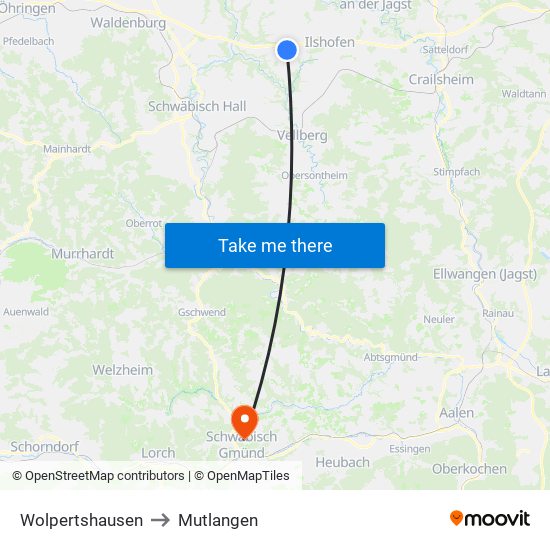 Wolpertshausen to Mutlangen map