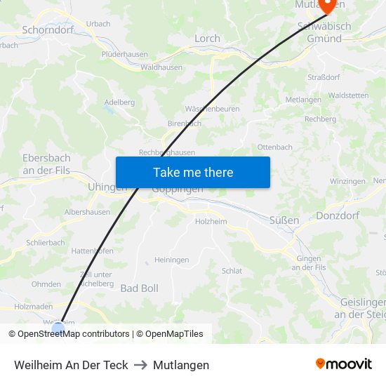 Weilheim An Der Teck to Mutlangen map