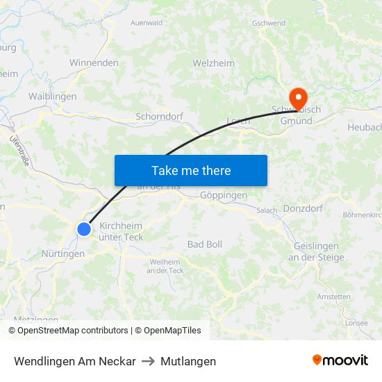 Wendlingen Am Neckar to Mutlangen map