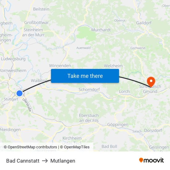 Bad Cannstatt to Mutlangen map