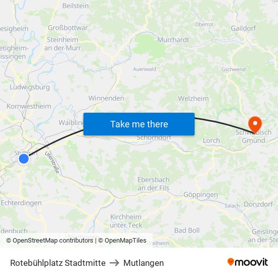 Rotebühlplatz Stadtmitte to Mutlangen map