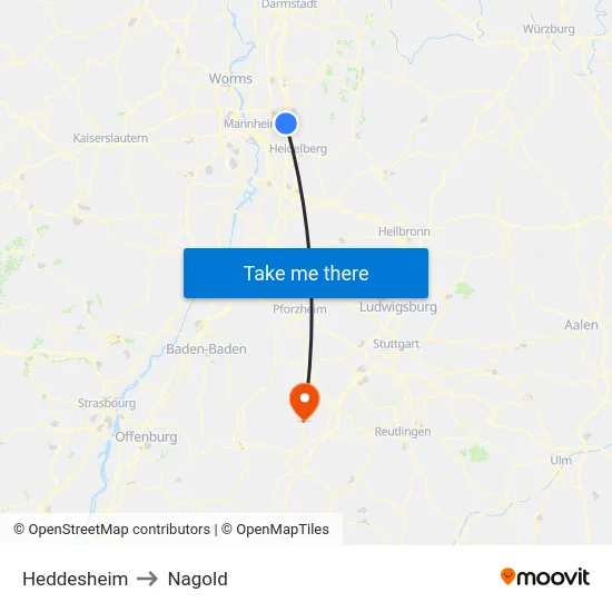Heddesheim to Nagold map