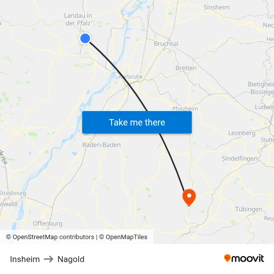 Insheim to Nagold map