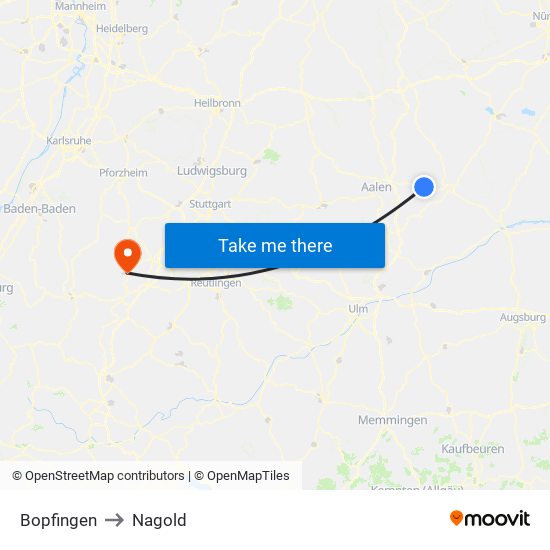Bopfingen to Nagold map