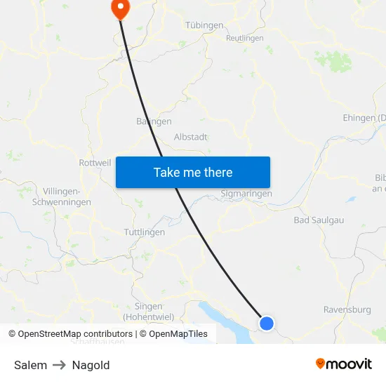 Salem to Nagold map