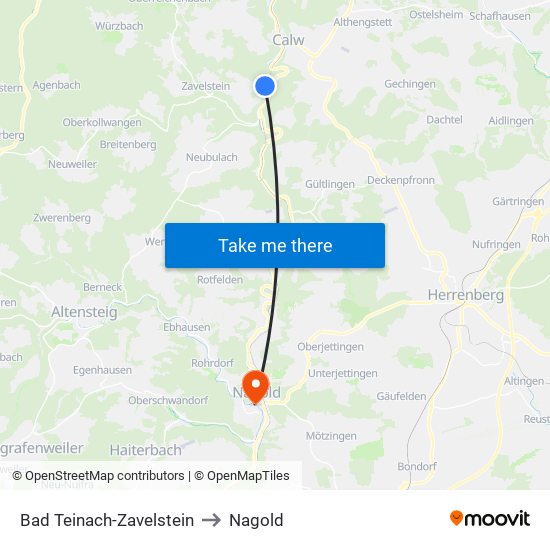 Bad Teinach-Zavelstein to Nagold map