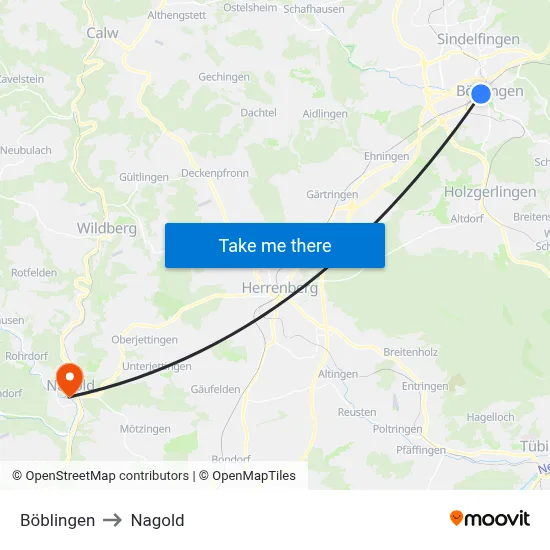 Böblingen to Nagold map