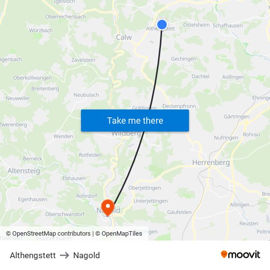 Althengstett to Nagold map