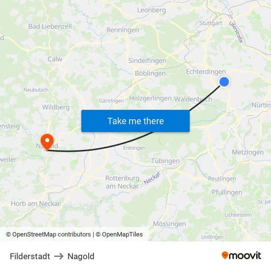 Filderstadt to Nagold map