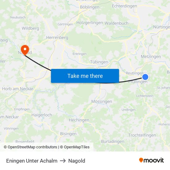 Eningen Unter Achalm to Nagold map