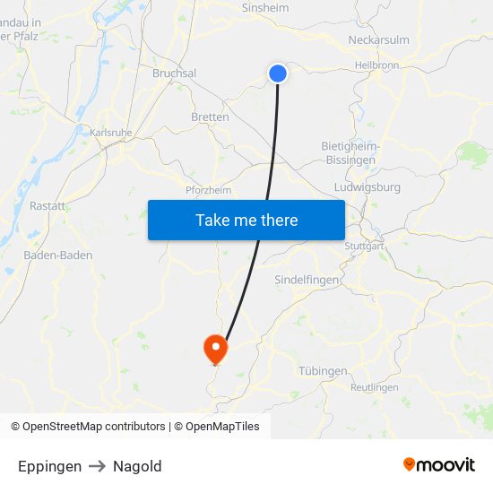 Eppingen to Nagold map