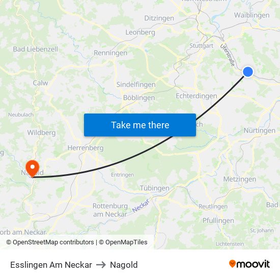 Esslingen Am Neckar to Nagold map