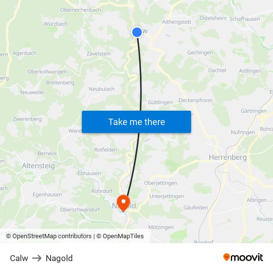 Calw to Nagold map