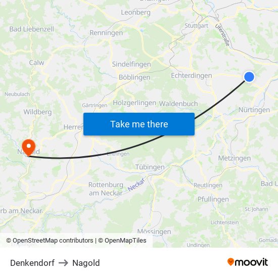 Denkendorf to Nagold map