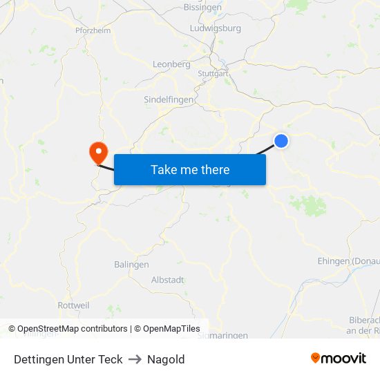 Dettingen Unter Teck to Nagold map