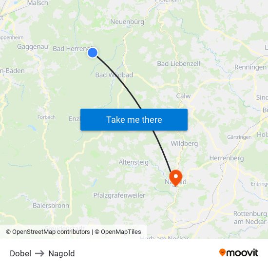 Dobel to Nagold map