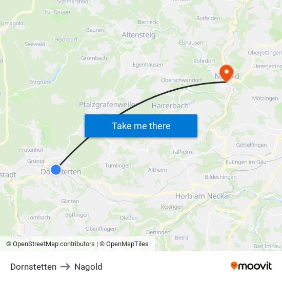 Dornstetten to Nagold map