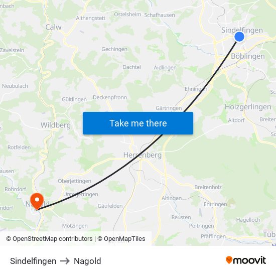 Sindelfingen to Nagold map
