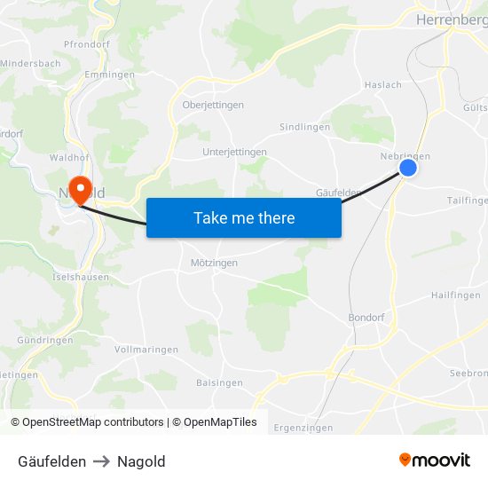 Gäufelden to Nagold map