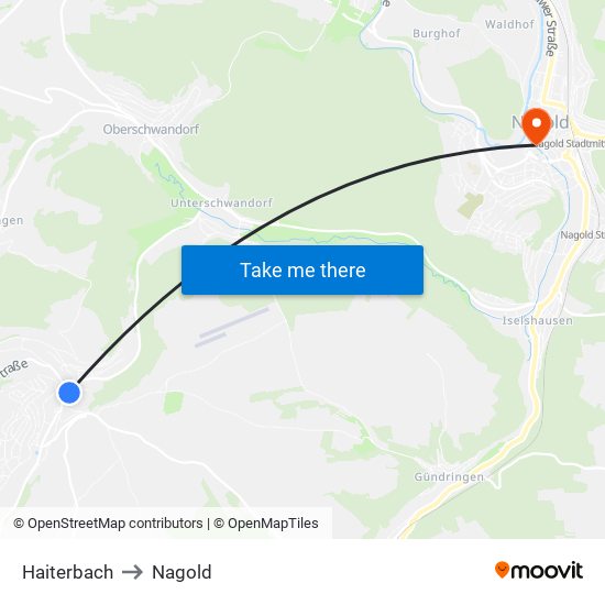 Haiterbach to Nagold map