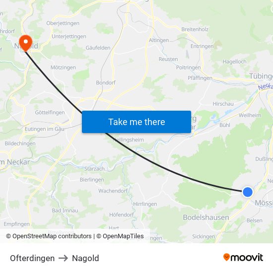 Ofterdingen to Nagold map