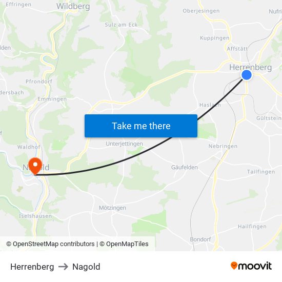 Herrenberg to Nagold map