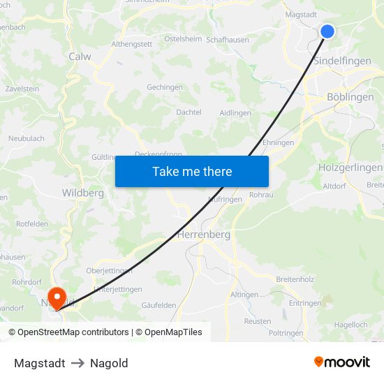 Magstadt to Nagold map