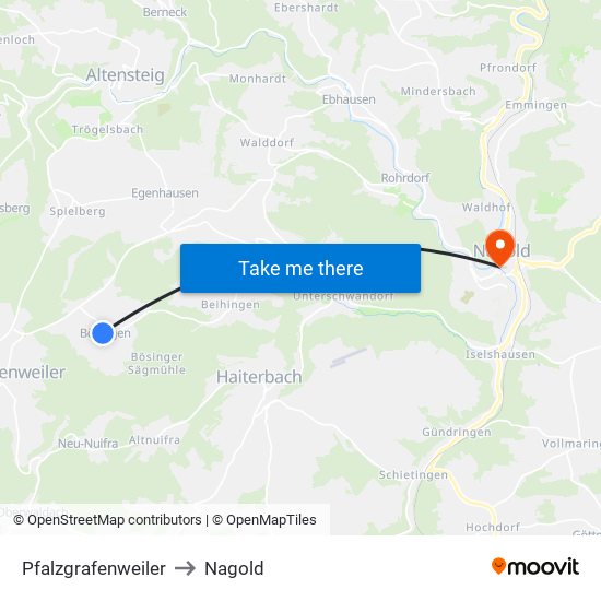 Pfalzgrafenweiler to Nagold map
