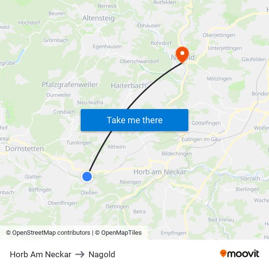 Horb Am Neckar to Nagold map