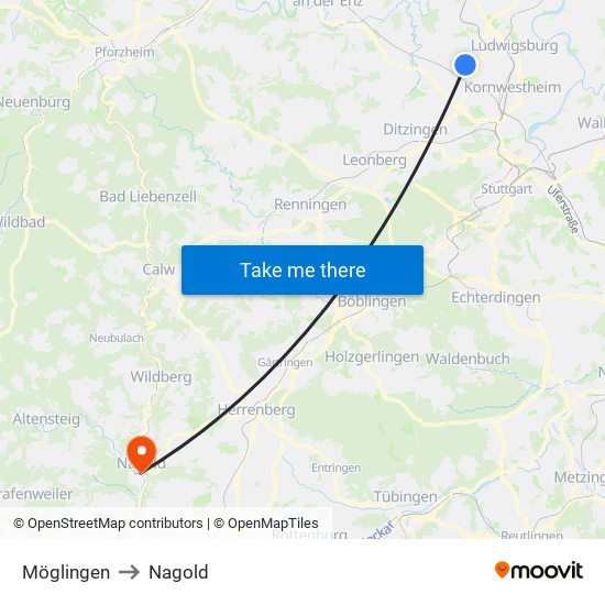 Möglingen to Nagold map