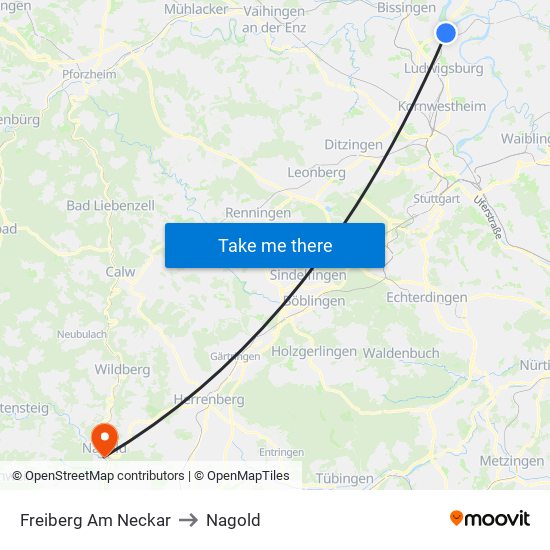 Freiberg Am Neckar to Nagold map
