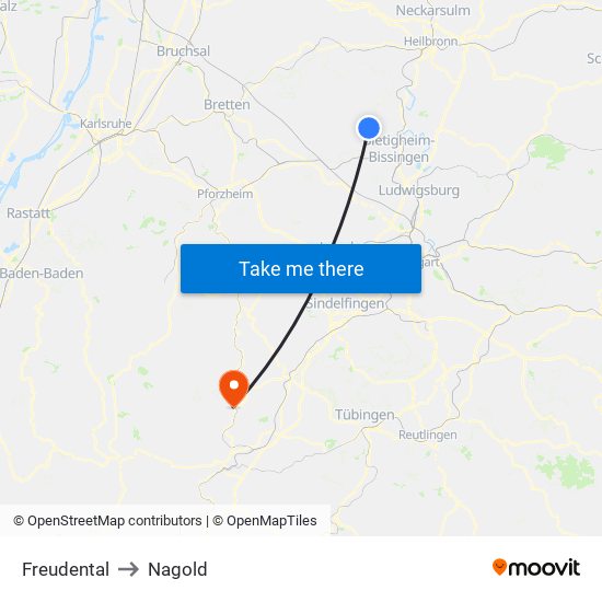 Freudental to Nagold map