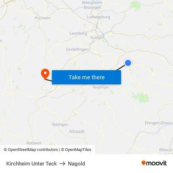 Kirchheim Unter Teck to Nagold map